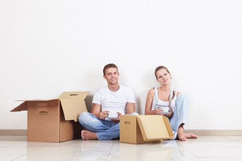 Packed moving boxes and furniture for a Kenley relocation