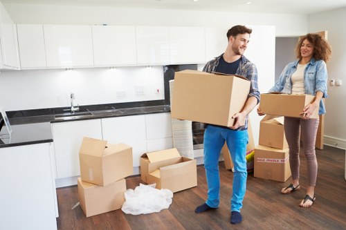 Packed business items ready for commercial removals in Kenley