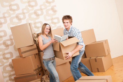 Packed boxes and furniture loaded into a moving van in Kenley